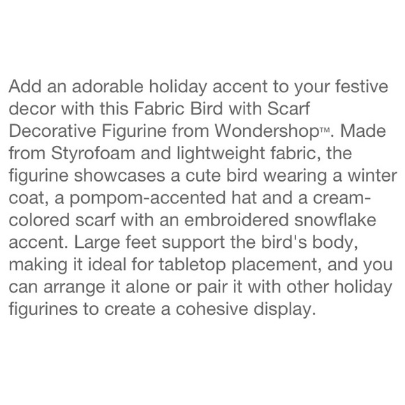 Wondershop Fabric Bird Cream Scarf Decorative Figurine Featherly Friends - Picture 2 of 9